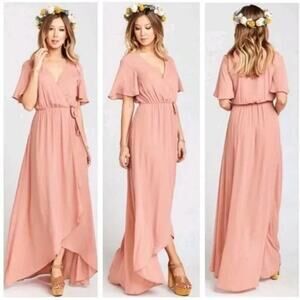 SHOW ME YOUR MUMU Sophia Wrap Dress Size Small Bridesmaid Maxi Rustic Mauve Pink